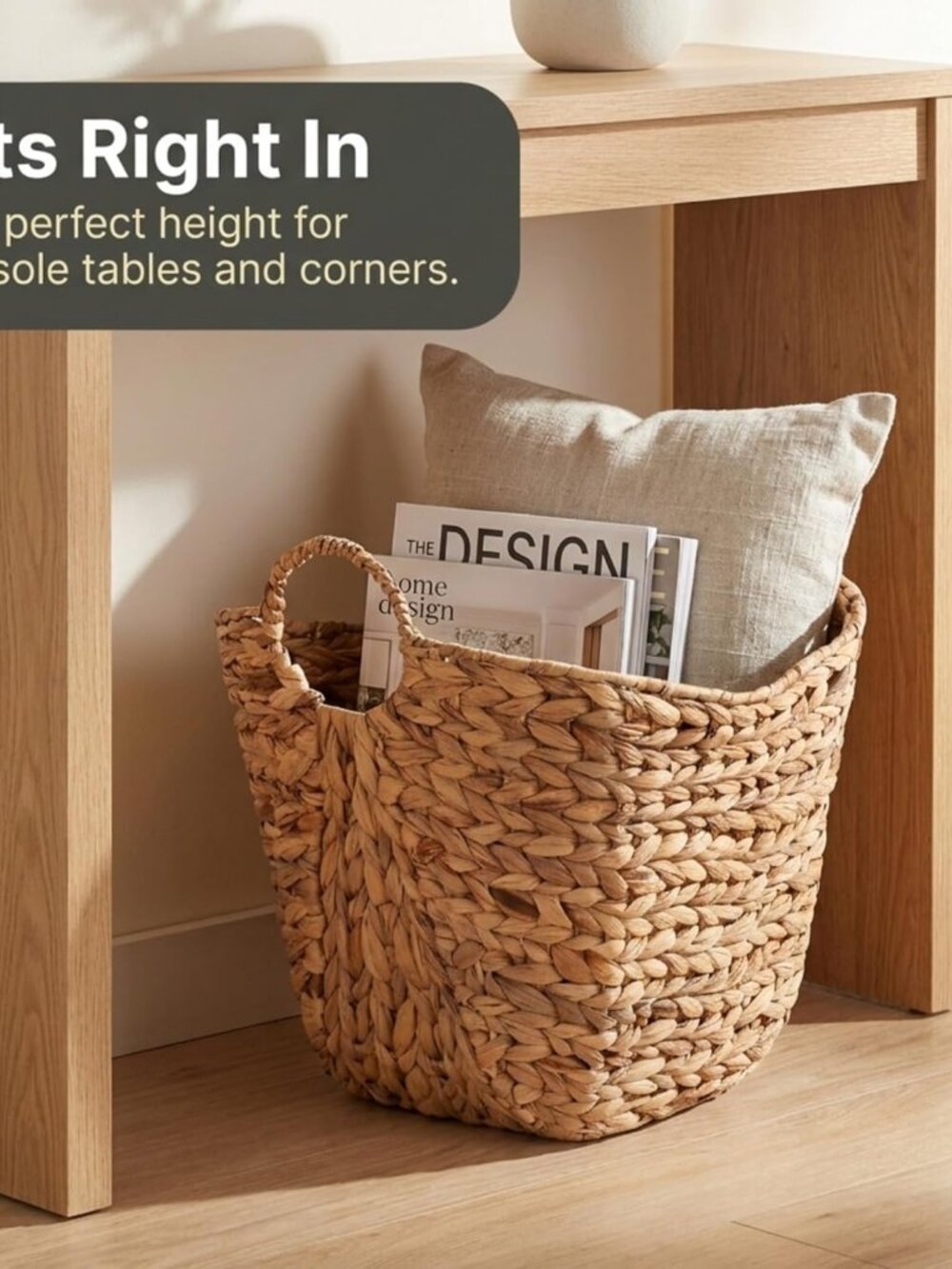 ML-4002 Tall Water Hyacinth Wicker Basket with Handles | Natural, Brown, Natural - Picture 4 of 11